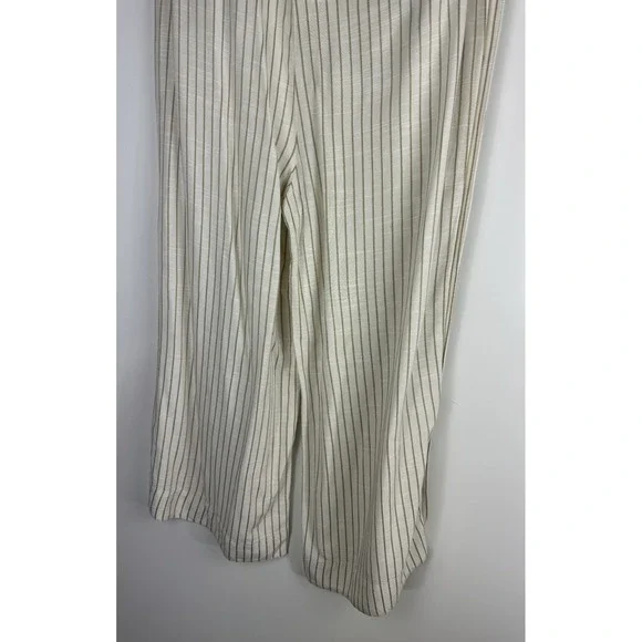 by Anthropologie Buttoned Wide Leg Pants Cream Stripe High Rise Ankle US Size 14 - Picture 13 of 13